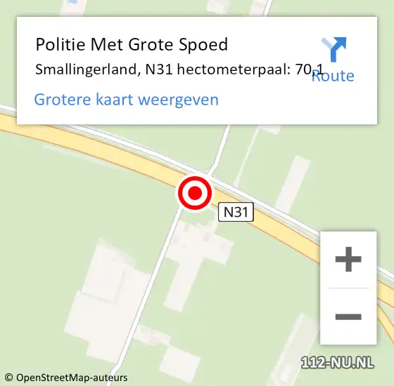 Locatie op kaart van de 112 melding: Politie Met Grote Spoed Naar Smallingerland, N31 hectometerpaal: 70,1 op 26 december 2022 13:17