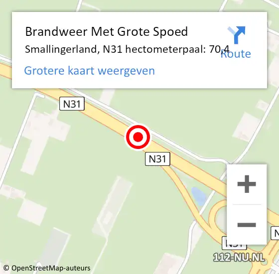 Locatie op kaart van de 112 melding: Brandweer Met Grote Spoed Naar Smallingerland, N31 hectometerpaal: 70,4 op 26 december 2022 13:17