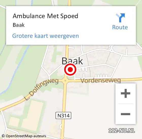 Locatie op kaart van de 112 melding: Ambulance Met Spoed Naar Baak op 26 december 2022 13:39