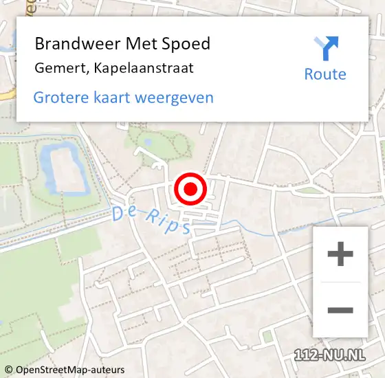 Locatie op kaart van de 112 melding: Brandweer Met Spoed Naar Gemert, Kapelaanstraat op 26 december 2022 14:22