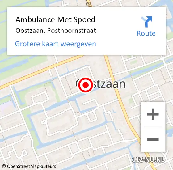 Locatie op kaart van de 112 melding: Ambulance Met Spoed Naar Oostzaan, Posthoornstraat op 26 december 2022 14:22