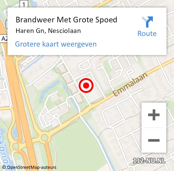 Locatie op kaart van de 112 melding: Brandweer Met Grote Spoed Naar Haren Gn, Nesciolaan op 26 december 2022 15:58