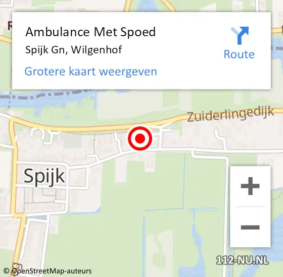 Locatie op kaart van de 112 melding: Ambulance Met Spoed Naar Spijk Gn, Wilgenhof op 26 december 2022 16:49