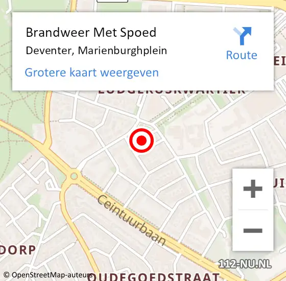 Locatie op kaart van de 112 melding: Brandweer Met Spoed Naar Deventer, Marienburghplein op 26 december 2022 17:02