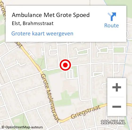 Locatie op kaart van de 112 melding: Ambulance Met Grote Spoed Naar Elst, Brahmsstraat op 26 december 2022 17:30