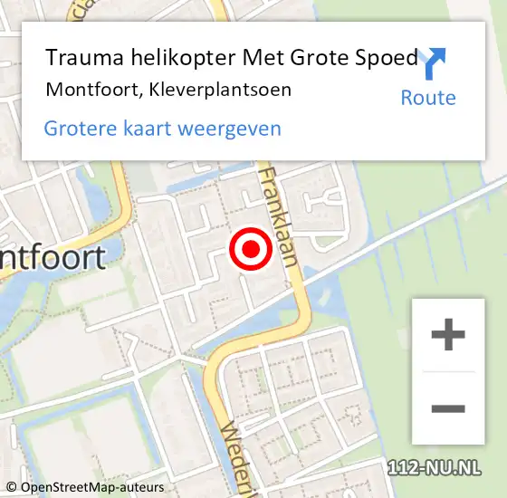 Locatie op kaart van de 112 melding: Trauma helikopter Met Grote Spoed Naar Montfoort, Kleverplantsoen op 26 december 2022 17:56
