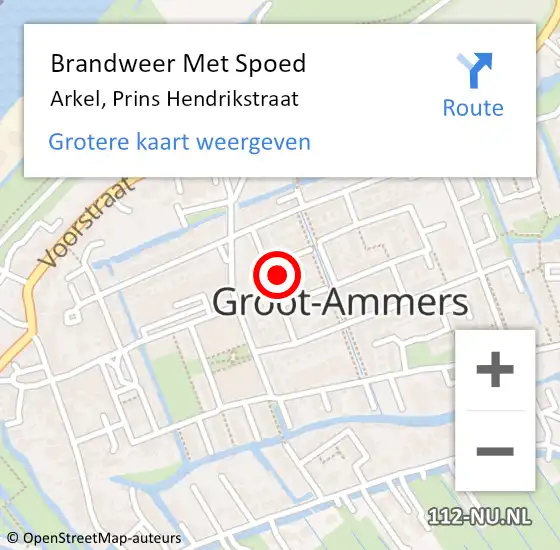 Locatie op kaart van de 112 melding: Brandweer Met Spoed Naar Arkel, Prins Hendrikstraat op 26 december 2022 18:15