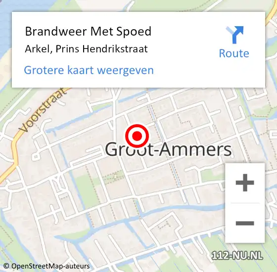 Locatie op kaart van de 112 melding: Brandweer Met Spoed Naar Arkel, Prins Hendrikstraat op 26 december 2022 18:20