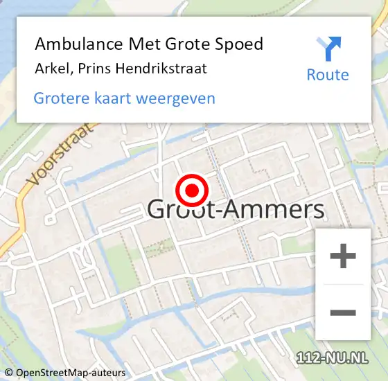 Locatie op kaart van de 112 melding: Ambulance Met Grote Spoed Naar Arkel, Prins Hendrikstraat op 26 december 2022 18:28