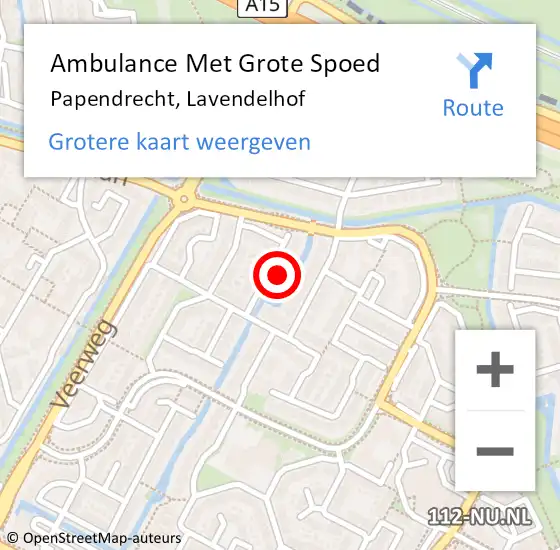 Locatie op kaart van de 112 melding: Ambulance Met Grote Spoed Naar Papendrecht, Lavendelhof op 26 december 2022 19:16