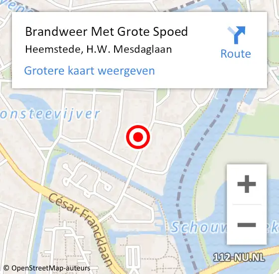 Locatie op kaart van de 112 melding: Brandweer Met Grote Spoed Naar Heemstede, H.W. Mesdaglaan op 26 december 2022 19:28