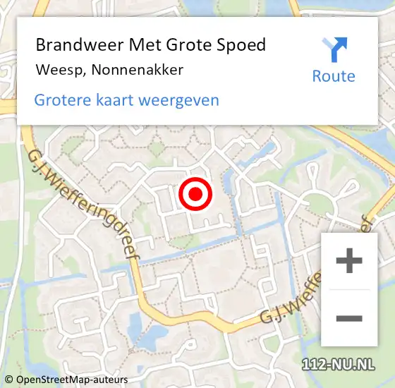 Locatie op kaart van de 112 melding: Brandweer Met Grote Spoed Naar Weesp, Nonnenakker op 26 december 2022 20:14