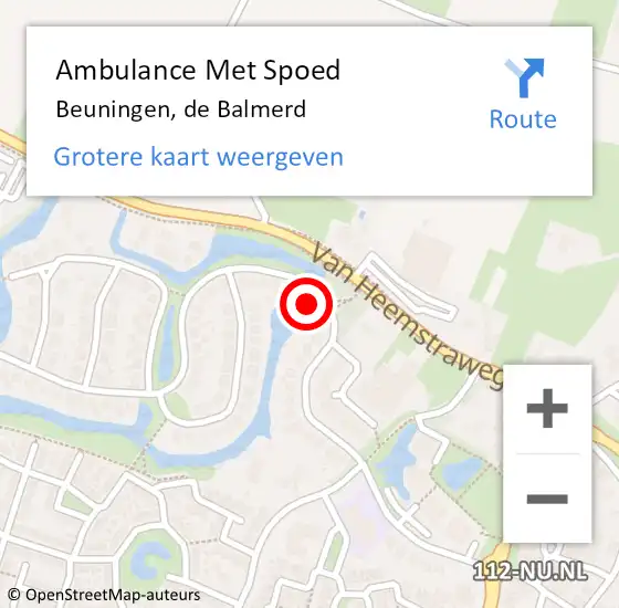 Locatie op kaart van de 112 melding: Ambulance Met Spoed Naar Beuningen, de Balmerd op 26 december 2022 20:18