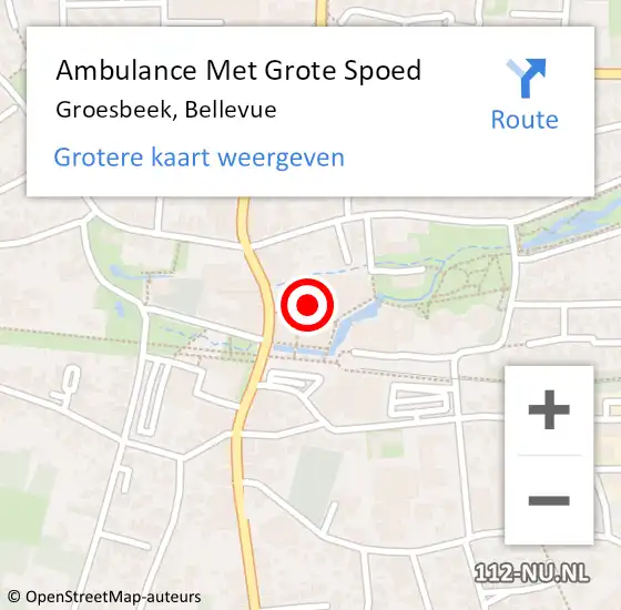 Locatie op kaart van de 112 melding: Ambulance Met Grote Spoed Naar Groesbeek, Bellevue op 26 december 2022 20:27
