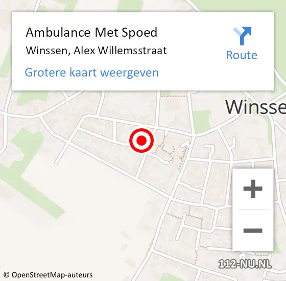 Locatie op kaart van de 112 melding: Ambulance Met Spoed Naar Winssen, Alex Willemsstraat op 26 december 2022 20:38