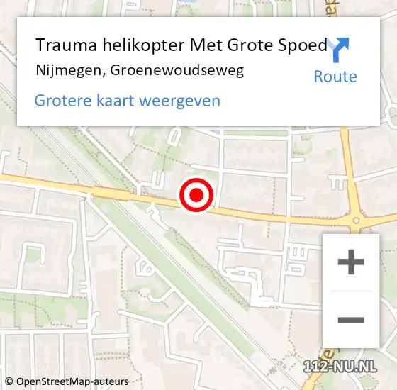 Locatie op kaart van de 112 melding: Trauma helikopter Met Grote Spoed Naar Nijmegen, Groenewoudseweg op 26 december 2022 20:46