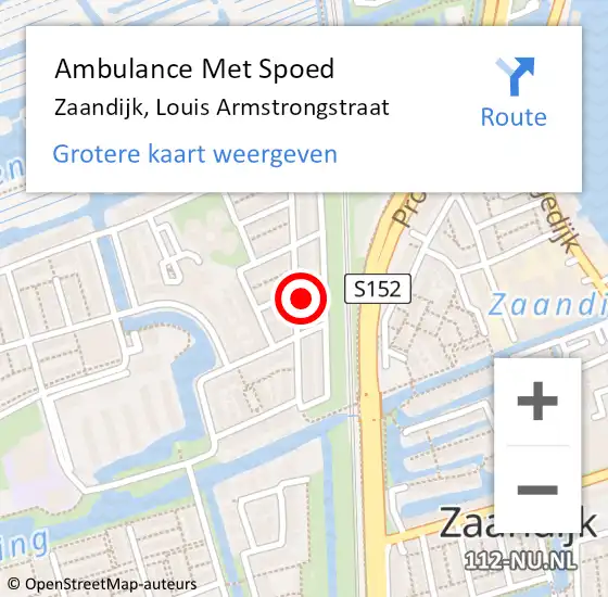 Locatie op kaart van de 112 melding: Ambulance Met Spoed Naar Zaandijk, Louis Armstrongstraat op 26 december 2022 20:54