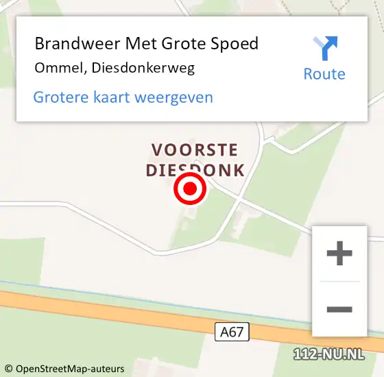 Locatie op kaart van de 112 melding: Brandweer Met Grote Spoed Naar Ommel, Diesdonkerweg op 26 december 2022 20:55