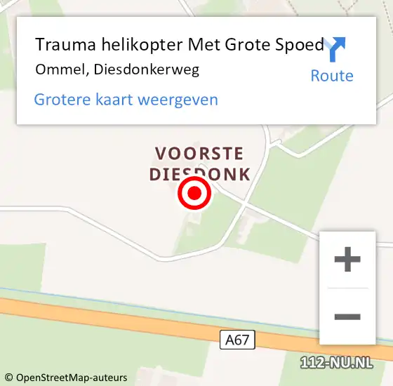 Locatie op kaart van de 112 melding: Trauma helikopter Met Grote Spoed Naar Ommel, Diesdonkerweg op 26 december 2022 20:57