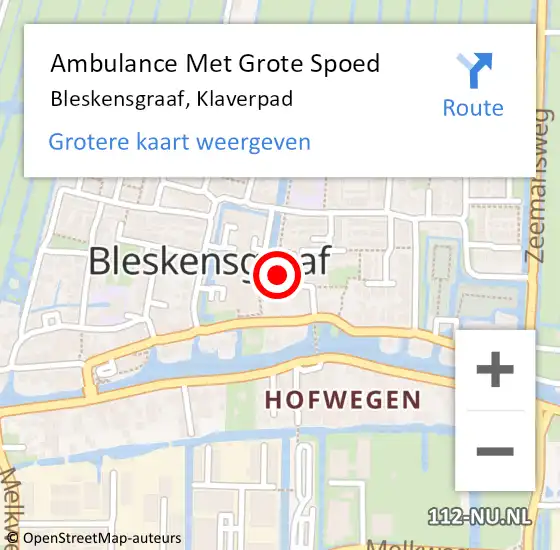 Locatie op kaart van de 112 melding: Ambulance Met Grote Spoed Naar Bleskensgraaf, Klaverpad op 26 december 2022 21:07