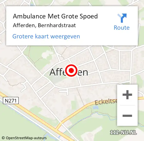 Locatie op kaart van de 112 melding: Ambulance Met Grote Spoed Naar Afferden, Bernhardstraat op 26 december 2022 21:26