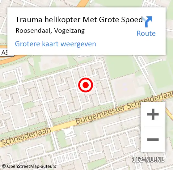 Locatie op kaart van de 112 melding: Trauma helikopter Met Grote Spoed Naar Roosendaal, Vogelzang op 26 december 2022 21:31