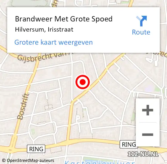 Locatie op kaart van de 112 melding: Brandweer Met Grote Spoed Naar Hilversum, Irisstraat op 26 december 2022 22:09