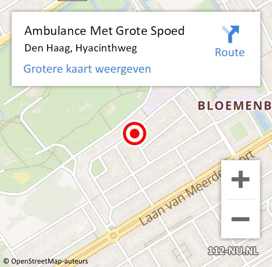 Locatie op kaart van de 112 melding: Ambulance Met Grote Spoed Naar Den Haag, Hyacinthweg op 26 december 2022 22:44