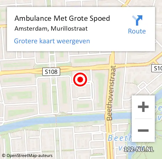 Locatie op kaart van de 112 melding: Ambulance Met Grote Spoed Naar Amsterdam, Murillostraat op 26 december 2022 23:14