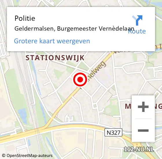 Locatie op kaart van de 112 melding: Politie Geldermalsen, Burgemeester Vernèdelaan op 26 december 2022 23:20