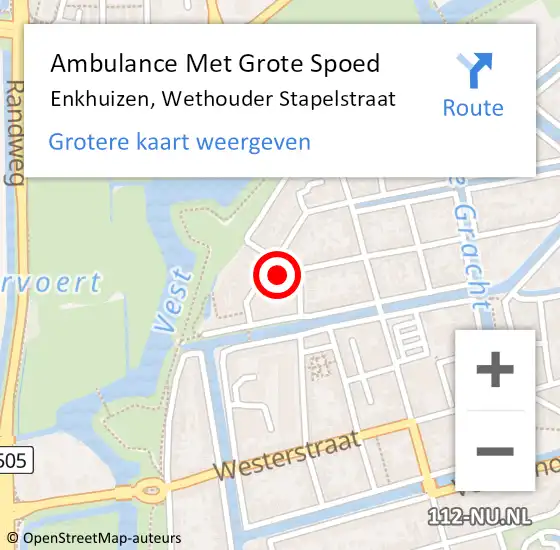 Locatie op kaart van de 112 melding: Ambulance Met Grote Spoed Naar Enkhuizen, Wethouder Stapelstraat op 27 december 2022 00:14