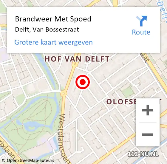 Locatie op kaart van de 112 melding: Brandweer Met Spoed Naar Delft, Van Bossestraat op 27 december 2022 00:22