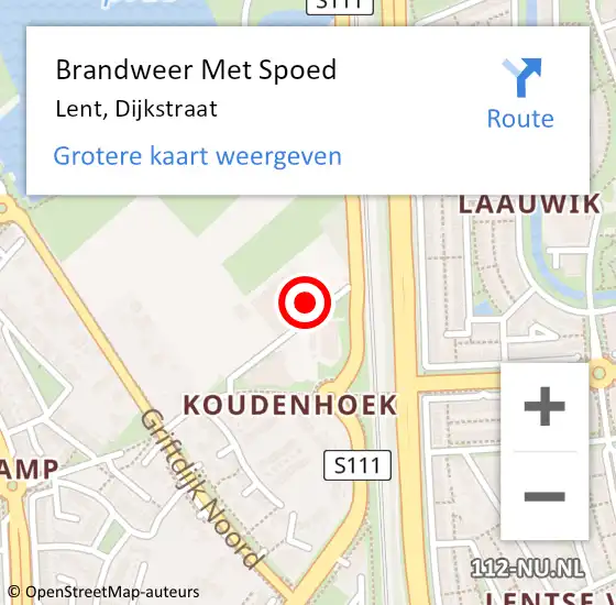 Locatie op kaart van de 112 melding: Brandweer Met Spoed Naar Lent, Dijkstraat op 27 december 2022 00:29