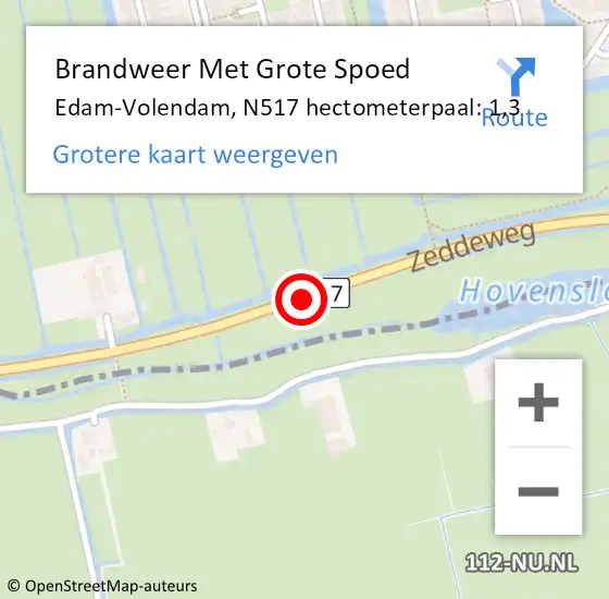 Locatie op kaart van de 112 melding: Brandweer Met Grote Spoed Naar Edam-Volendam, N517 hectometerpaal: 1,3 op 27 december 2022 00:51
