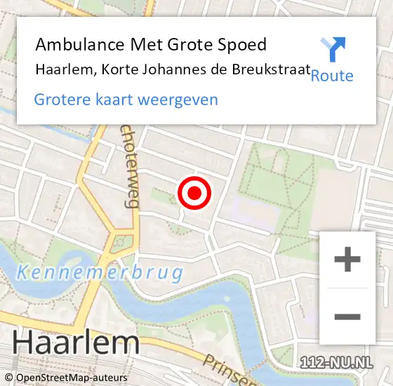 Locatie op kaart van de 112 melding: Ambulance Met Grote Spoed Naar Haarlem, Korte Johannes de Breukstraat op 27 december 2022 01:09