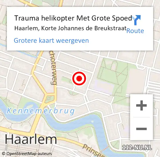 Locatie op kaart van de 112 melding: Trauma helikopter Met Grote Spoed Naar Haarlem, Korte Johannes de Breukstraat op 27 december 2022 01:09