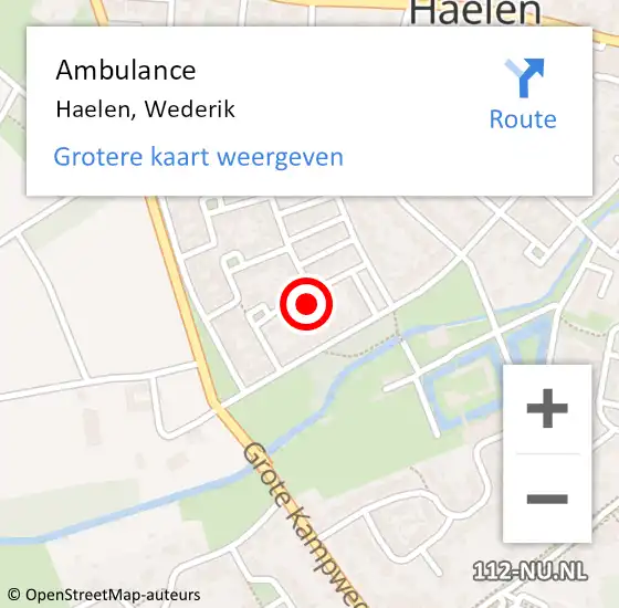 Locatie op kaart van de 112 melding: Ambulance Haelen, Wederik op 9 augustus 2014 22:01