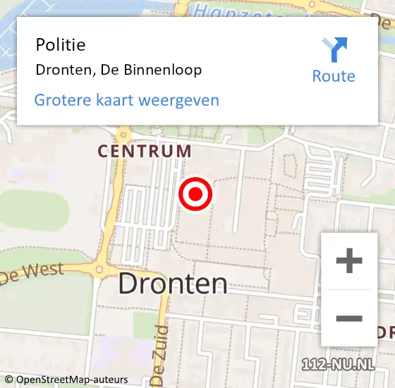 Locatie op kaart van de 112 melding: Politie Dronten, De Binnenloop op 9 augustus 2014 22:05