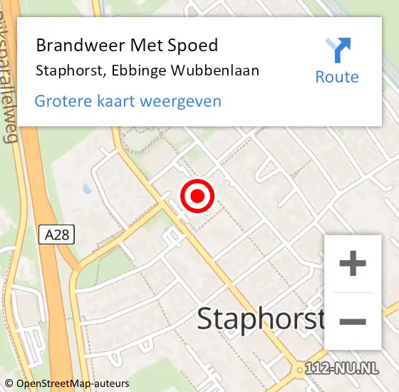 Locatie op kaart van de 112 melding: Brandweer Met Spoed Naar Staphorst, Ebbinge Wubbenlaan op 27 december 2022 03:19