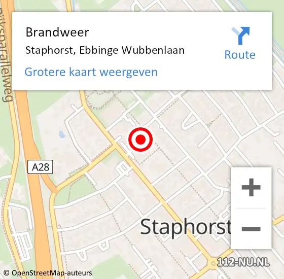 Locatie op kaart van de 112 melding: Brandweer Staphorst, Ebbinge Wubbenlaan op 27 december 2022 03:20