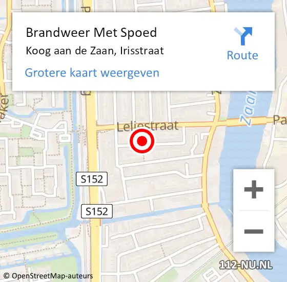 Locatie op kaart van de 112 melding: Brandweer Met Spoed Naar Koog aan de Zaan, Irisstraat op 27 december 2022 03:23