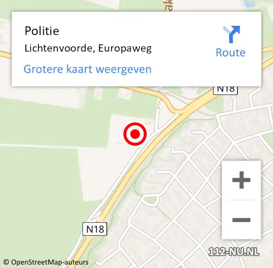 Locatie op kaart van de 112 melding: Politie Lichtenvoorde, Europaweg op 27 december 2022 03:33