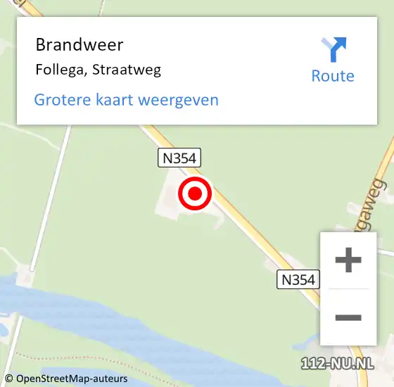 Locatie op kaart van de 112 melding: Brandweer Follega, Straatweg op 27 december 2022 04:04