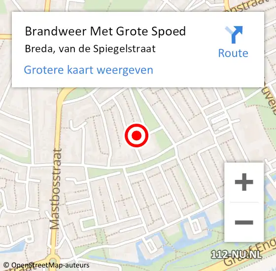 Locatie op kaart van de 112 melding: Brandweer Met Grote Spoed Naar Breda, van de Spiegelstraat op 27 december 2022 04:14