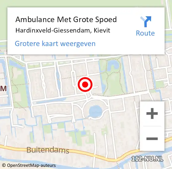 Locatie op kaart van de 112 melding: Ambulance Met Grote Spoed Naar Hardinxveld-Giessendam, Kievit op 11 oktober 2013 05:54