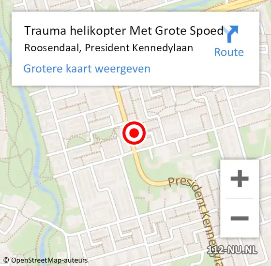 Locatie op kaart van de 112 melding: Trauma helikopter Met Grote Spoed Naar Roosendaal, President Kennedylaan op 27 december 2022 05:19