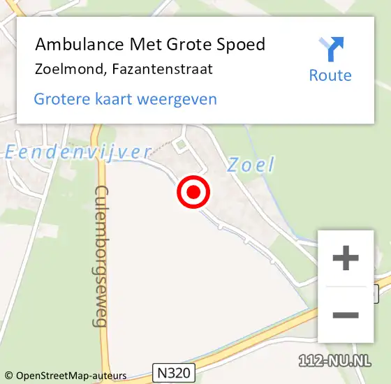 Locatie op kaart van de 112 melding: Ambulance Met Grote Spoed Naar Zoelmond, Fazantenstraat op 27 december 2022 05:23