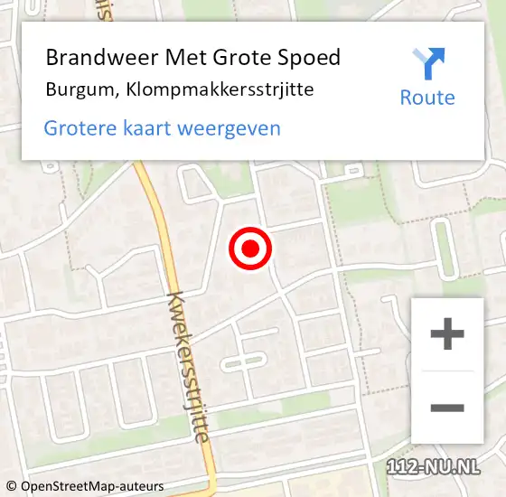 Locatie op kaart van de 112 melding: Brandweer Met Grote Spoed Naar Burgum, Klompmakkersstrjitte op 27 december 2022 06:47