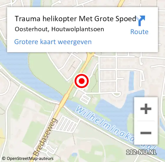 Locatie op kaart van de 112 melding: Trauma helikopter Met Grote Spoed Naar Oosterhout, Houtwolplantsoen op 27 december 2022 07:39