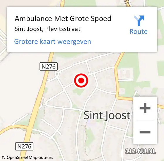 Locatie op kaart van de 112 melding: Ambulance Met Grote Spoed Naar Sint Joost, Plevitsstraat op 27 december 2022 08:21